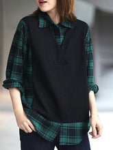 Women Retro Loose Stitching Shirt